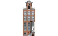 Vector illustration of Netherland Renaissance canal house with exterior stairs and beautiful gable. Architectural facade with high first floor. High-quality color graphic.