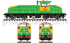 A modernized version of the standard Polish SM42 rail engine. Side, front and back view. Reporting mark - Przedsiębiorstwo Napraw i Utrzymania Infrastruktury Kolejowej (Railway Infrastructure Repair and Maintenance Company). High-detailed diagram with all technical inscriptions and designations for maintenance. EDITORIAL USE