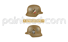 A nazi helmet model M35 painted in sand color and used by DAK - Deutsches Afrika Korps. Classic insignia decals of Wehrmacht on both sides of helmet- imperial flag and eagle. Palm tree and swastika - The Nazi symbol of North African campaign from 1941 to 1943 during WW II. An artistic illustration suitable for historical purposes - research materials, education, documentaries books, and museums.